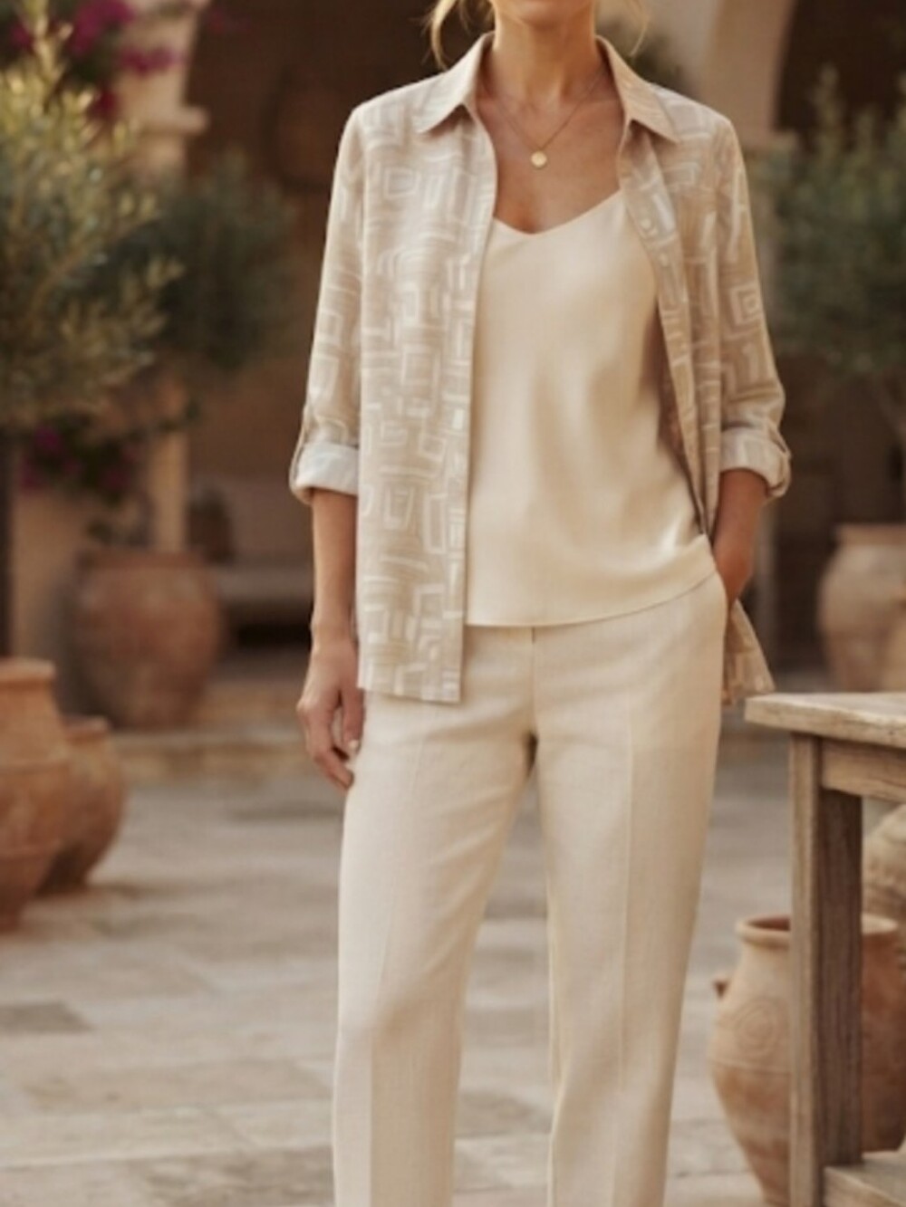 Debra DeRoo 100% SILK Geometric Print Button-Up Blouse